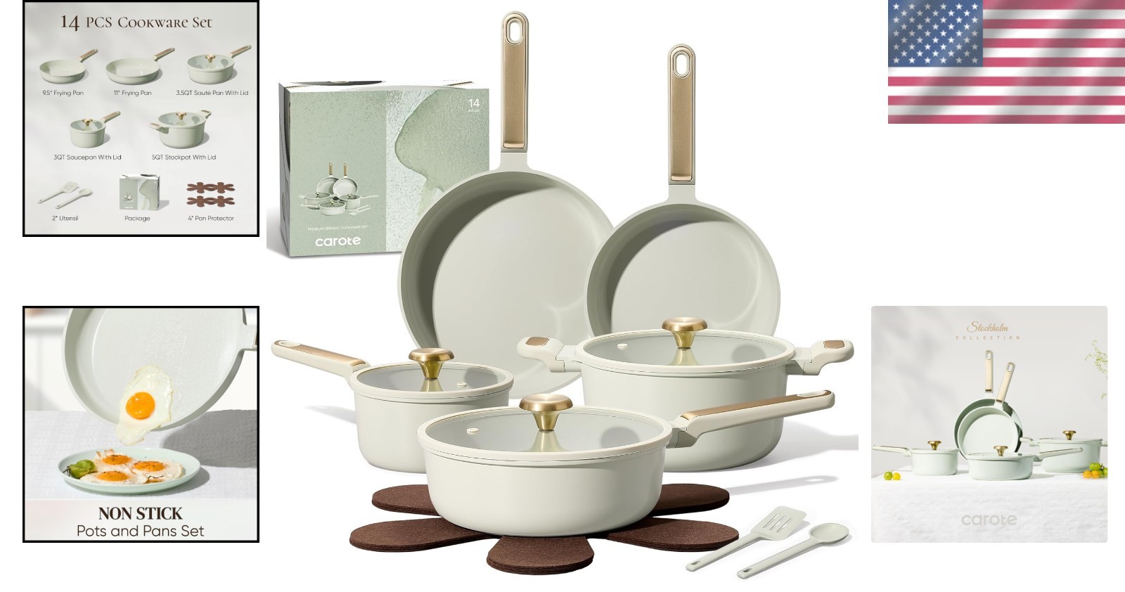 Non-Toxic 14-Piece Ceramic Cookware Set – Ideal for Induction and RV Cooking