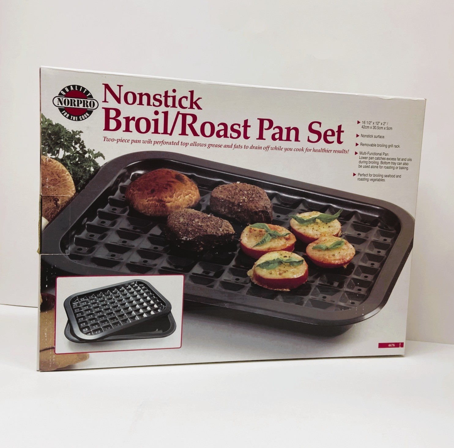 Norpro Broiler/ Roaster Pan Set for Oven – Nonstick Coated 16.5″ x 12″ – NEW