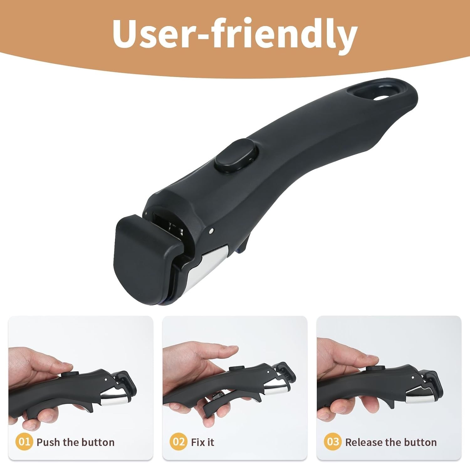 Black Detachable Handle for Thin Edge Cookware, 2 Pack
