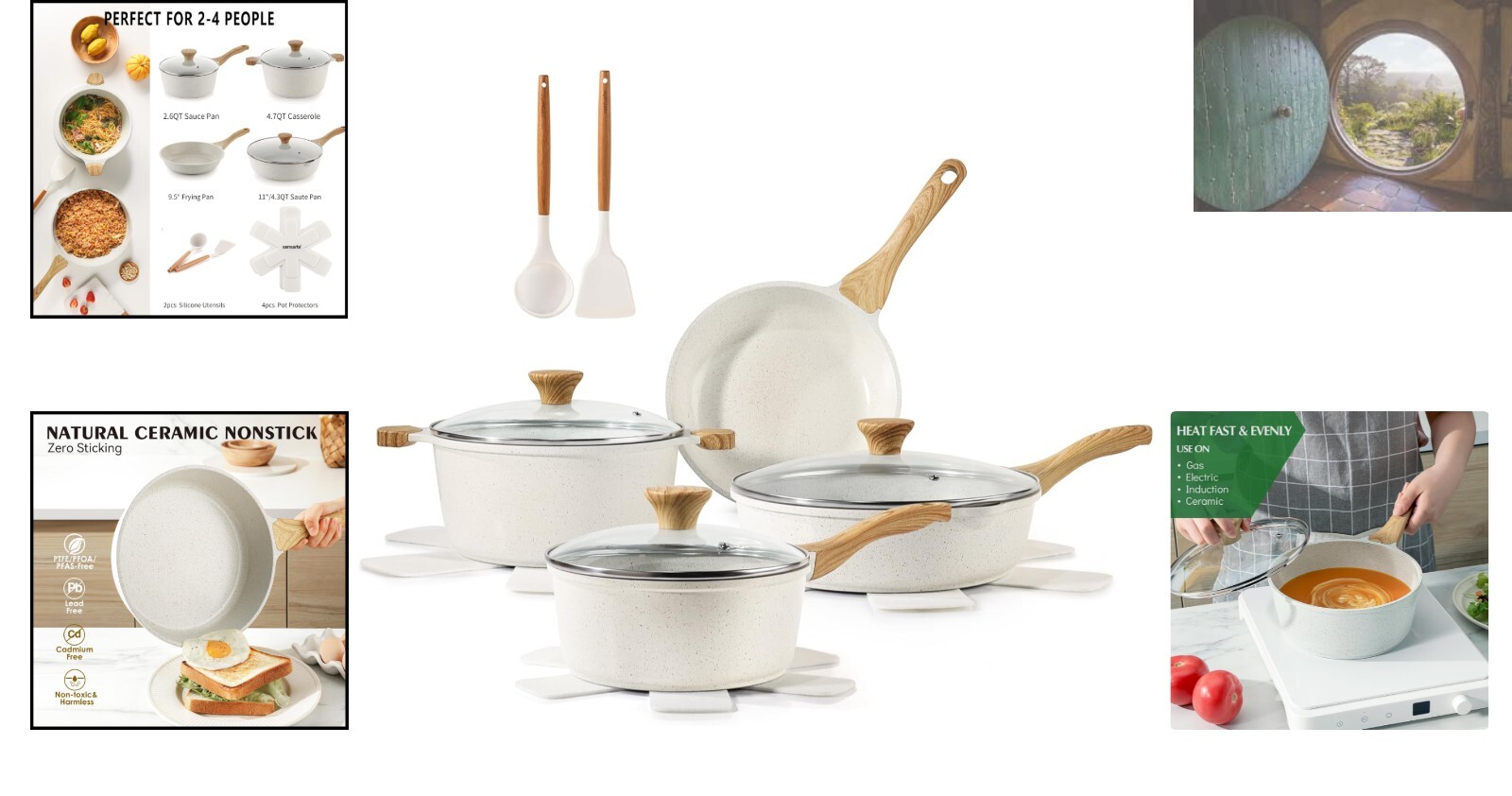 Non-Toxic 13-Piece Ceramic Cookware Set with Stay-Cool Handles and Accessories