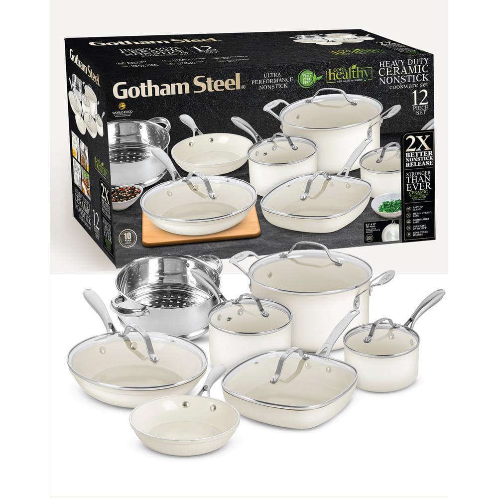 Gotham Steel 12pc Nonstick Heavy Duty Ceramic Coated Aluminum Cookware Set Cream