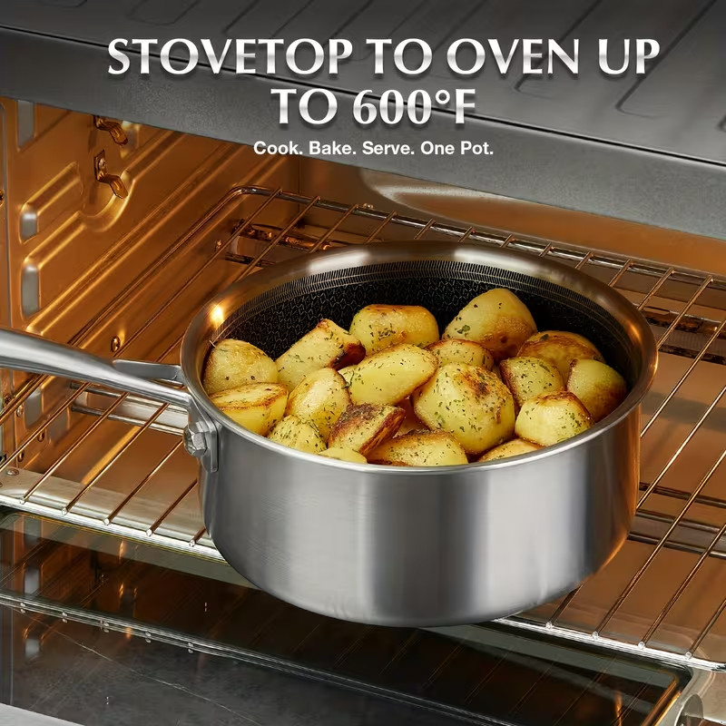 Hybrid Nonstick Stainless Steel Saucepan Set – 6-Piece Induction Ready Set