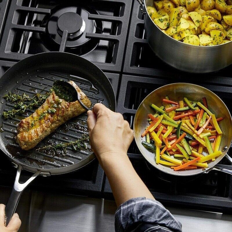 3-Ply Cookware Pots Pans Set W/ Lids Stainless Steel Kitchen Durable 10 Pieces