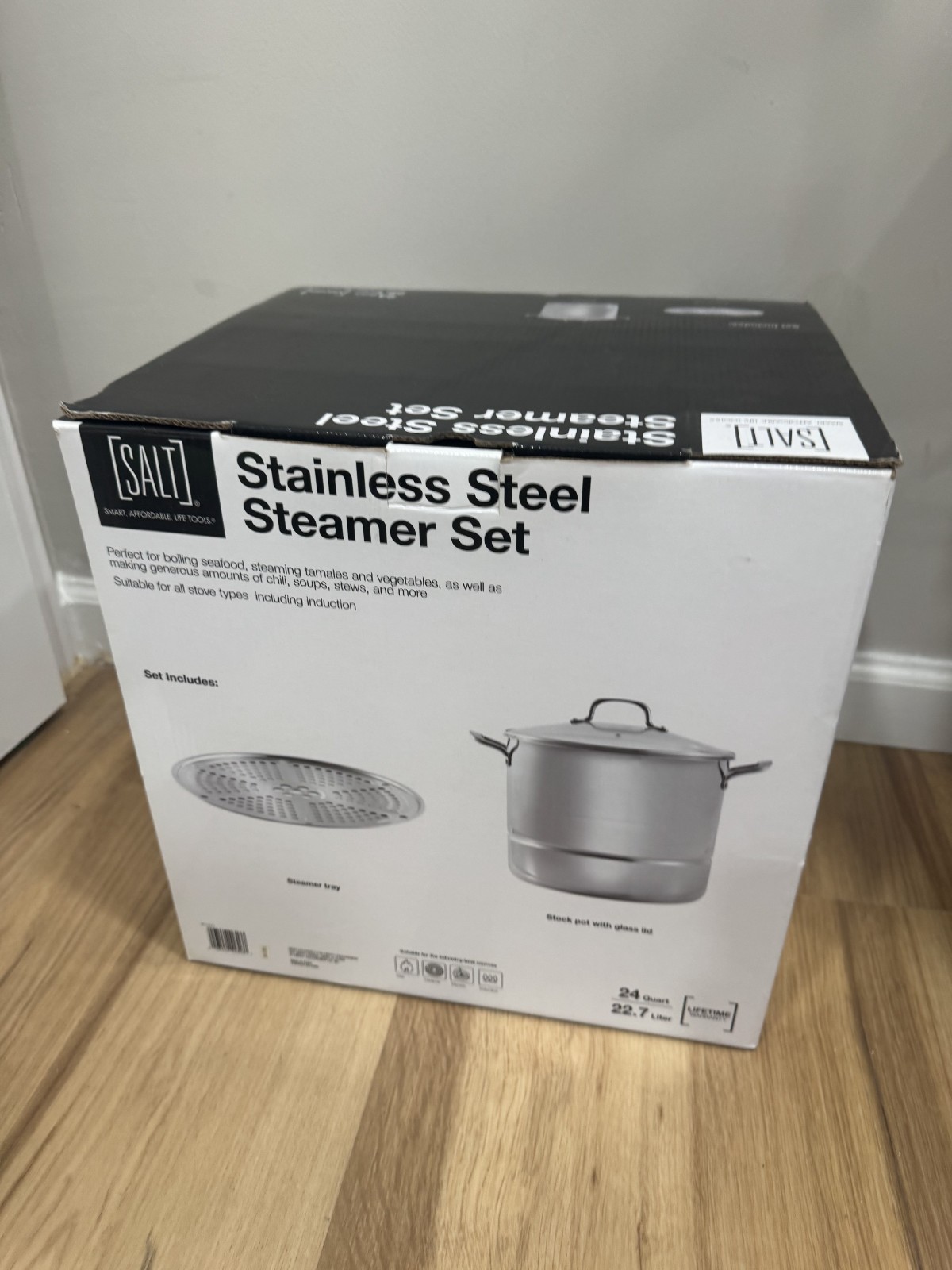 SALT Stainless Steel Steamer Set 24 Quart 22.7 Liter 3 Piece Multi Cooker