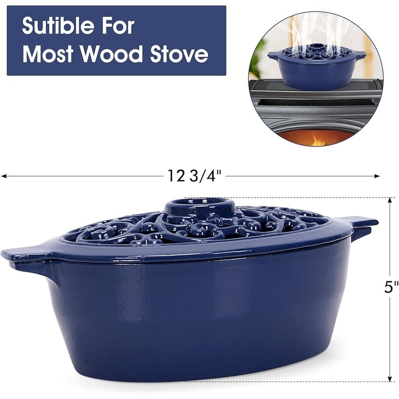 Cast Iron Wood Stove Steamer Humidifier Aroma Diffuser Durable Heavy Duty Blue
