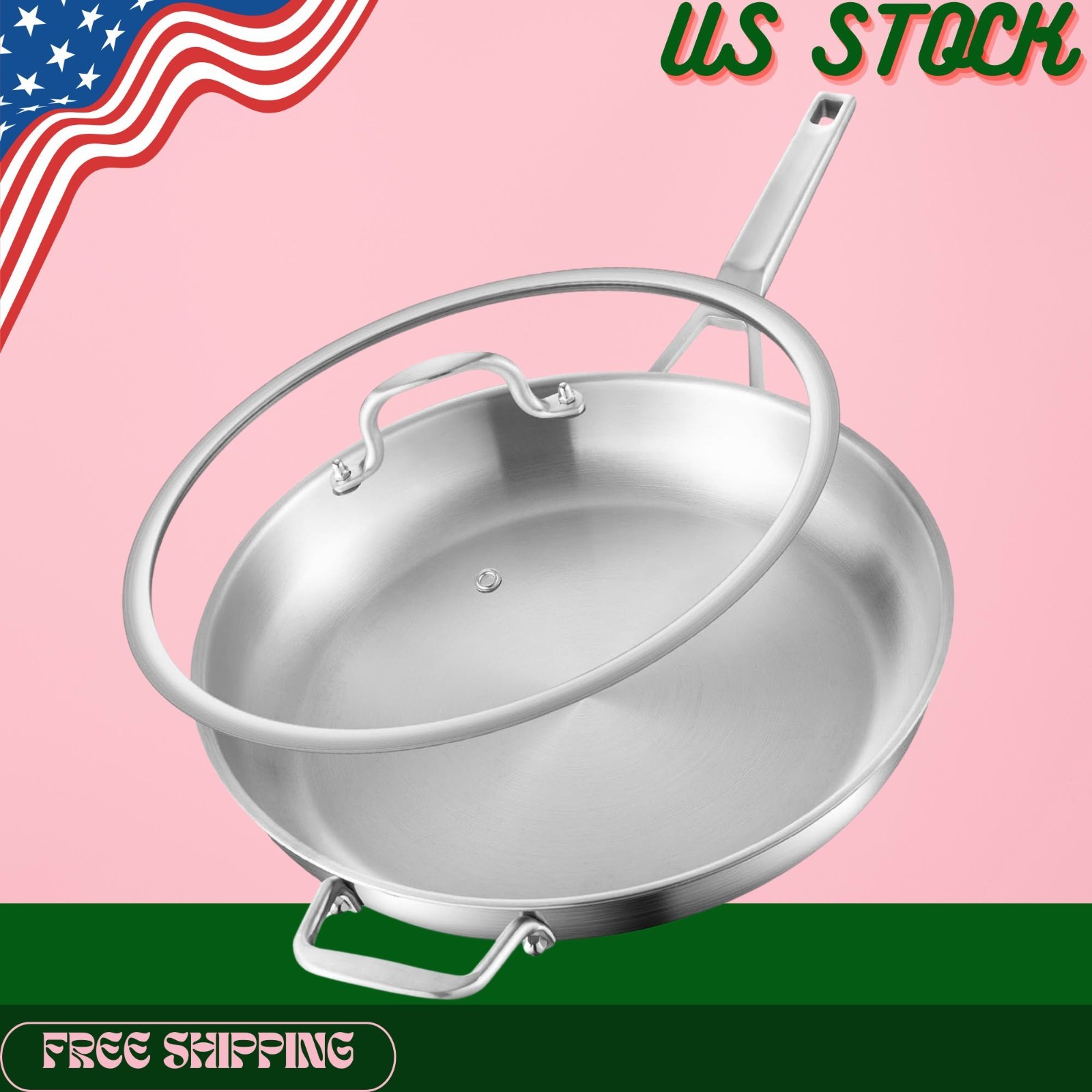 NEW 14in Stainless Steel Frying Pan Heavy Duty Oven Dishwasher Safe 650°
