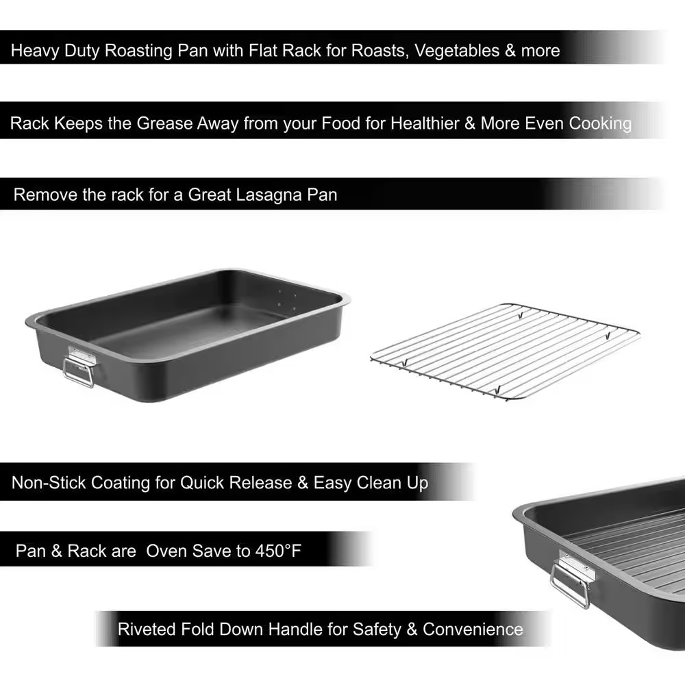 Heavy Duty Nonstick Roasting Pan with Flat Rack