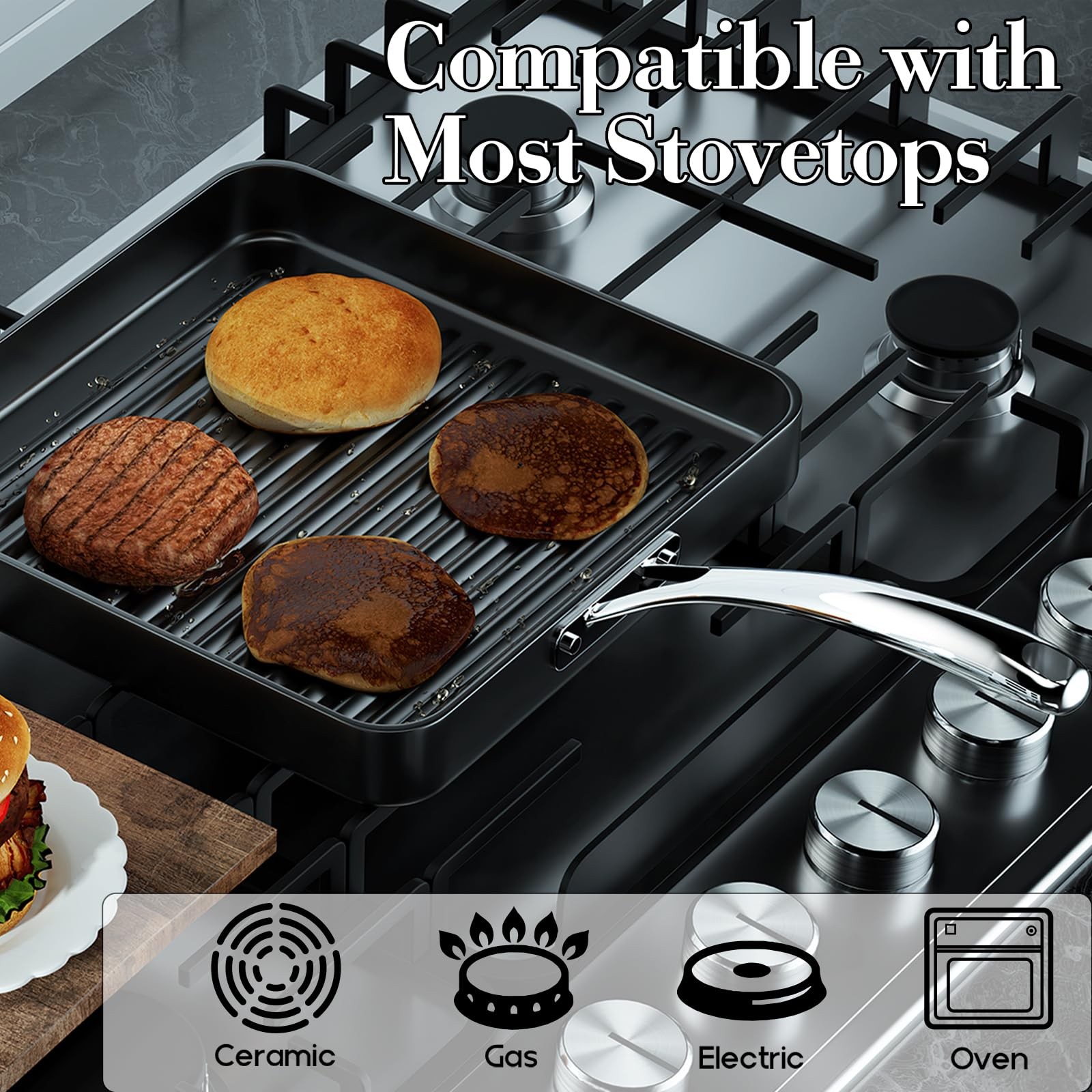 Cooks Standard 11-Inch Square Nonstick Grill Pan For Stovetop 02540