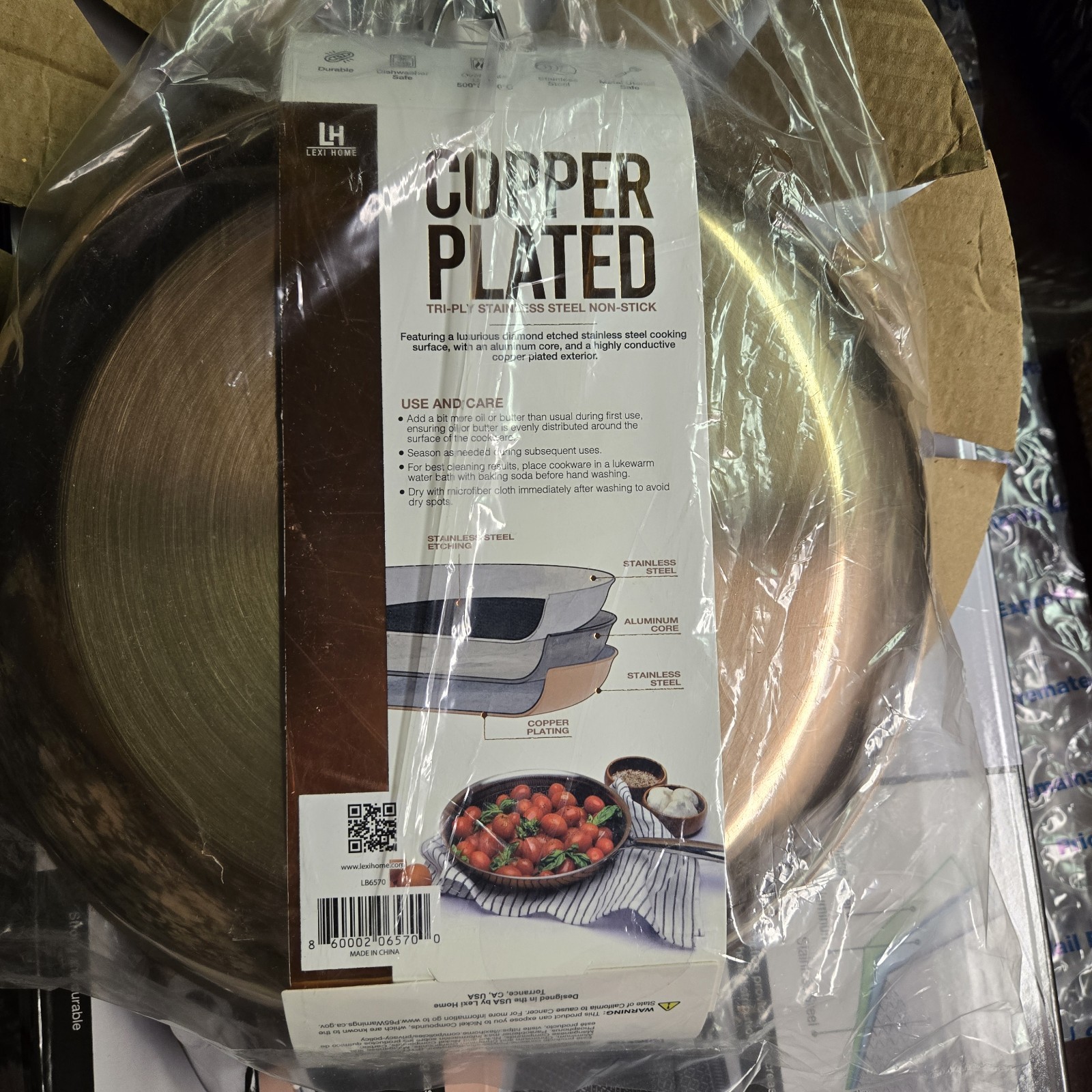 Lexi Home Tri-ply Stainless Steel Copper Coated Non Stick 10″ Frying Pan New