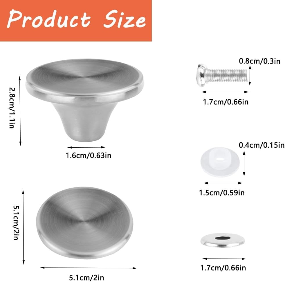 2 Set Silver Dutch Oven Knob Handle, Stainless Steel Pots Replacement Knob Dutch