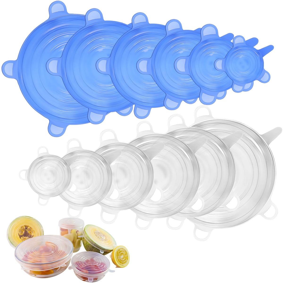 12 Pcs Silicone Stretch Lids Reusable Bowl Covers for Bowls Pots Cups