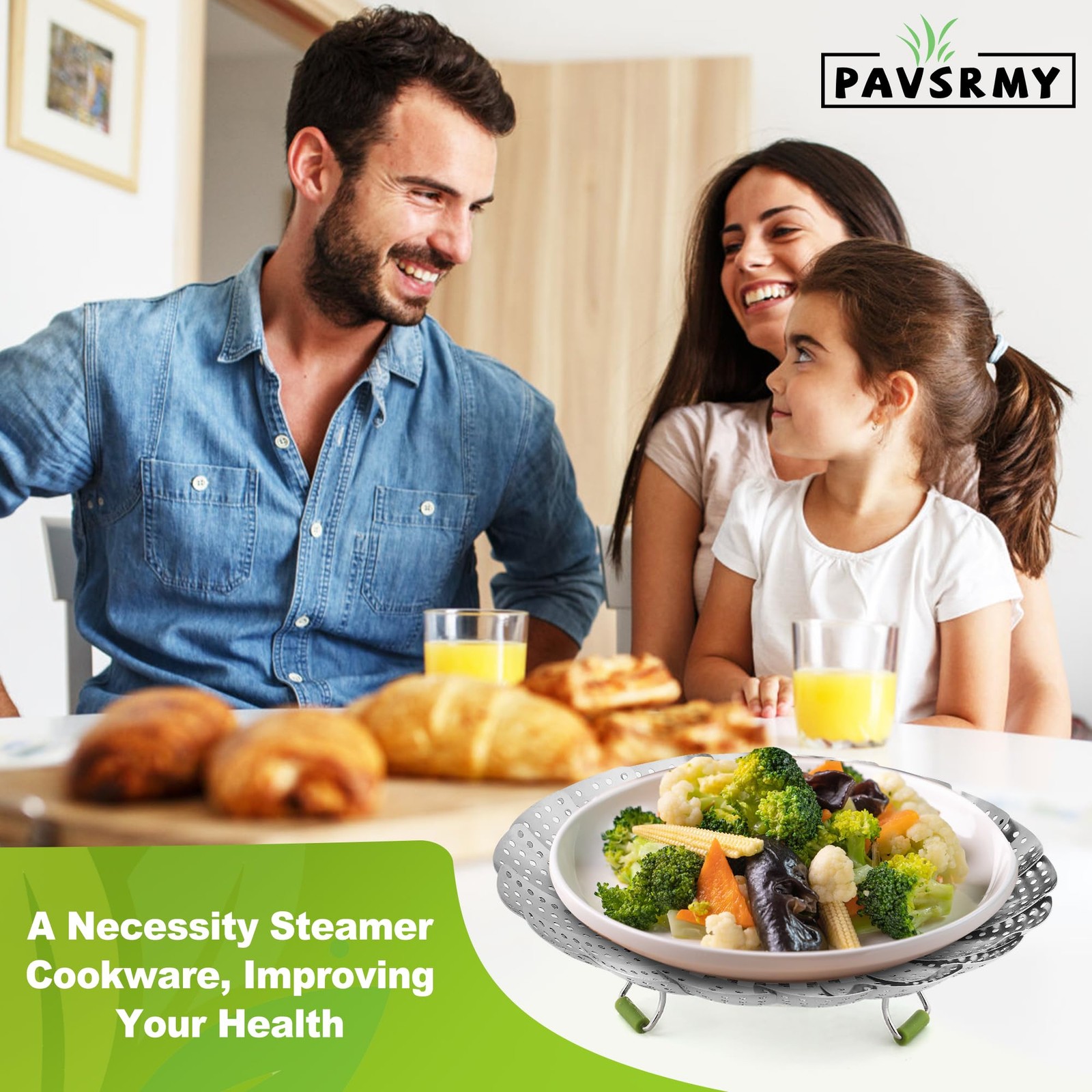 Pavsrmy Steamer Basket, 3rd Generation Stainless Steel Vegetable Steamer with Ex