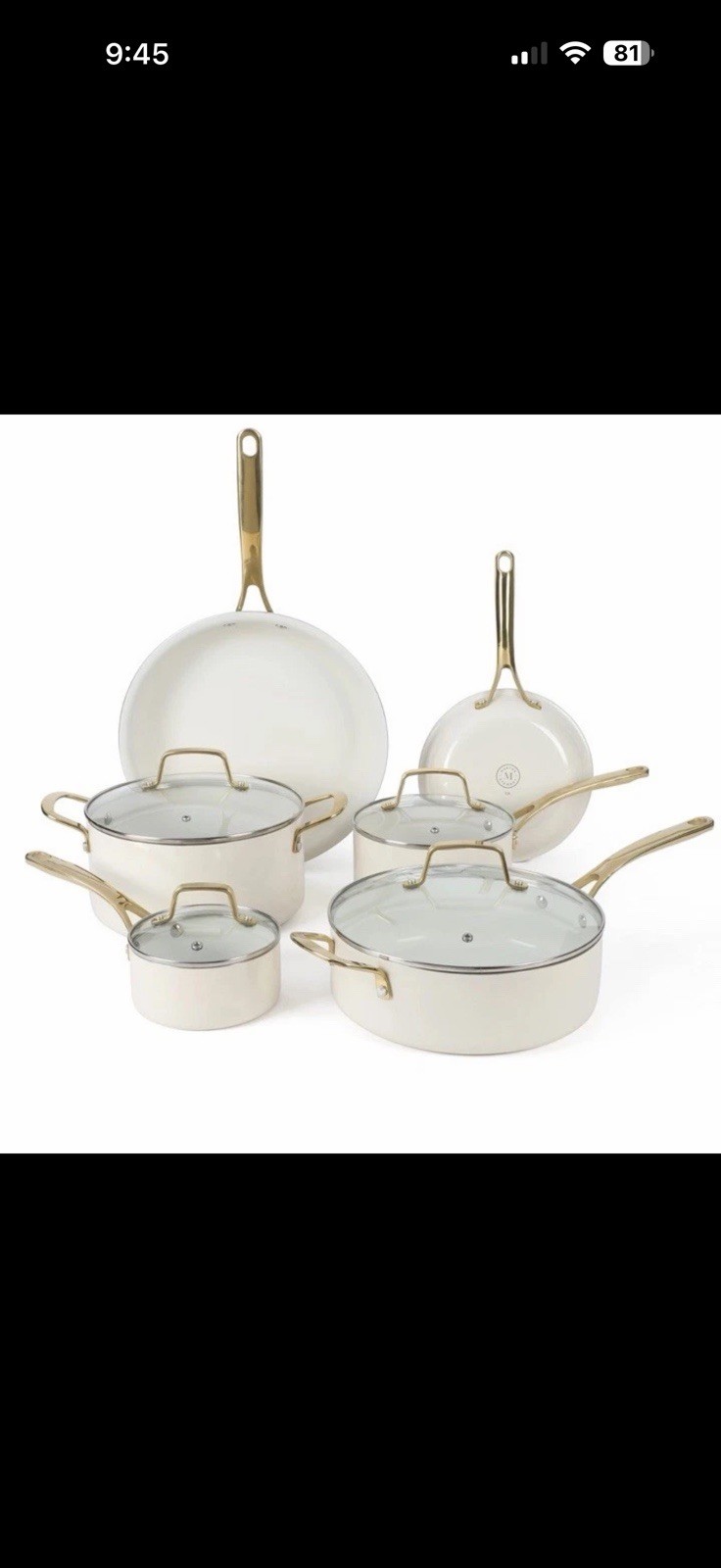 Martha Stewart Lockton Premium Nonstick Ceramic 10 Piece Pot Pan Set White Gold