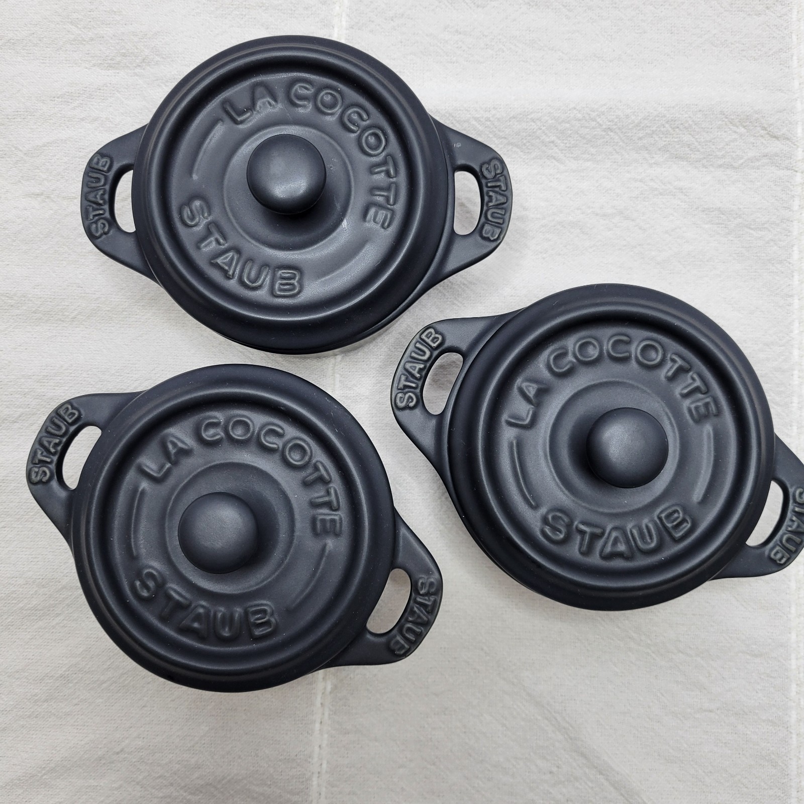 Staub Mini Round Cocotte Set of 3 Ceramic Round Black Matte Casserole 0.25 qt