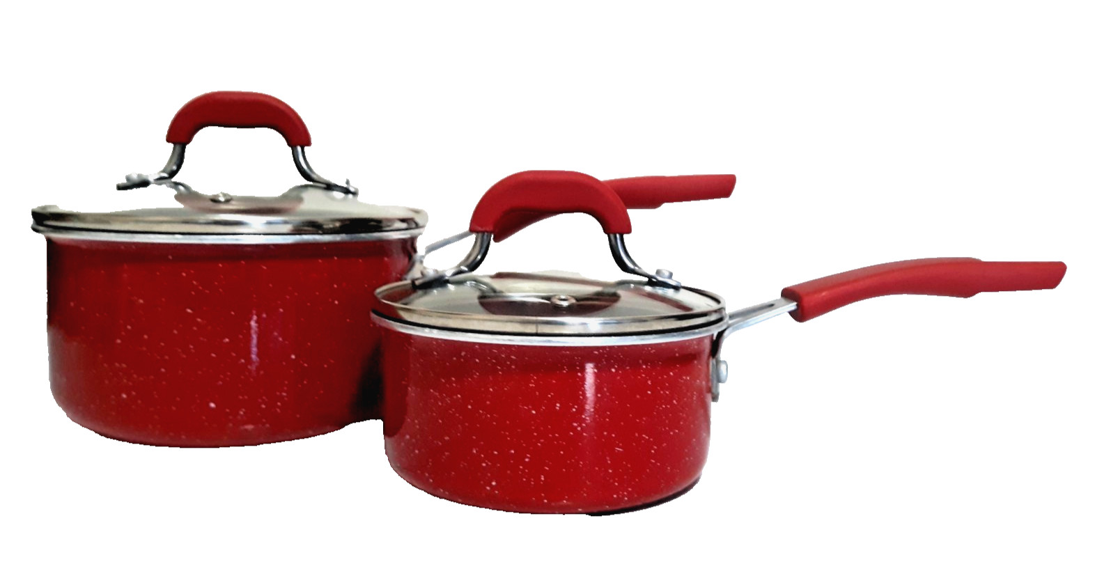 4 pc Pioneer Woman Frontier Red Speckle Cookware 1 & 2 qt Enamel Saucepans 2816