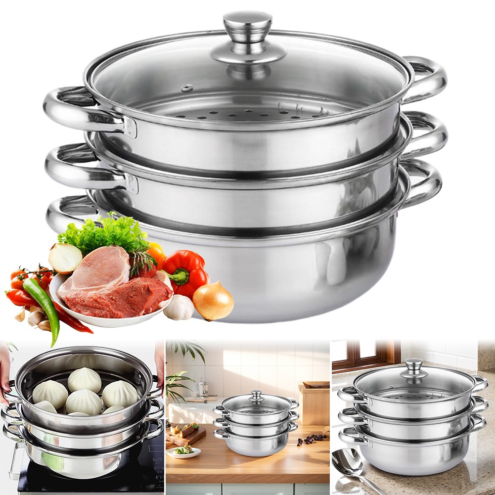 Toque Stainless-Steel Steamer Meat Vegetable Cookware Kitchen Pot Tool 3 Tier US