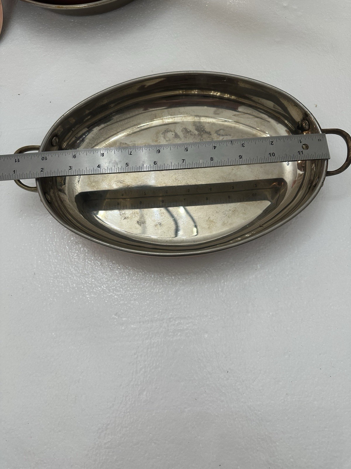 Copper & Stainless Steel Oval Serving Pan Double Handle 12″ x 7″ x 10″