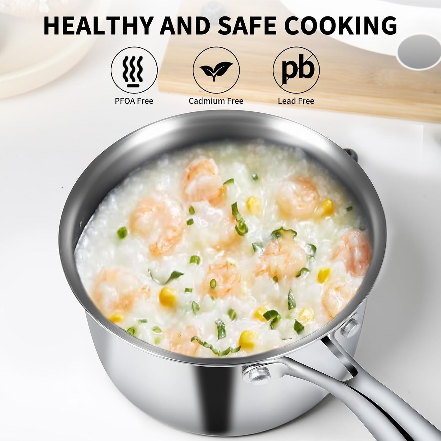 EWFEN 1 & 2 Qt 3-Ply Stainless Steel Saucepan Set, Induction Safe
