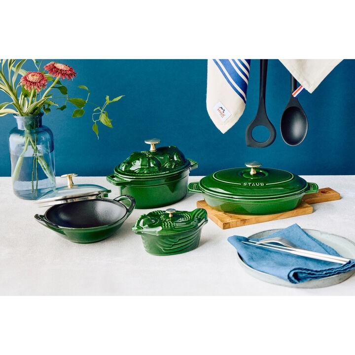 Staub Piggy Cocotte 17cm Oval Basil Green Enameled Cast Iron Pot Brand New