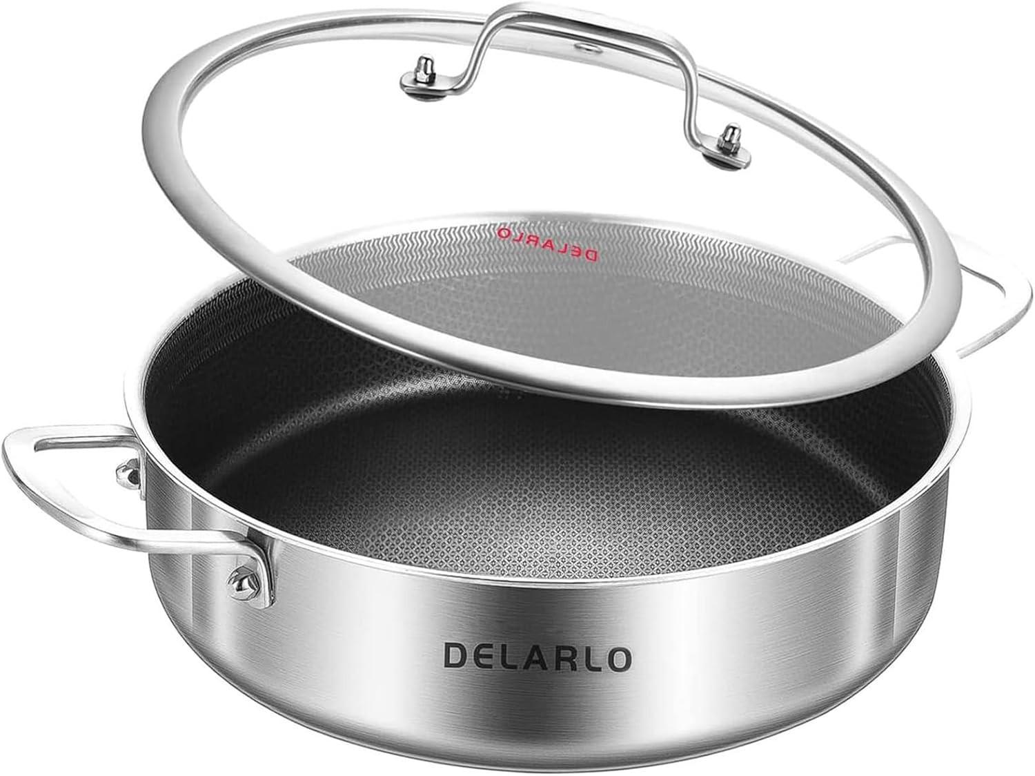Tri-Ply Stainless Steel 7QT Saute Pan 12 Inch Deep Frying Pan with Lid Nonstick,