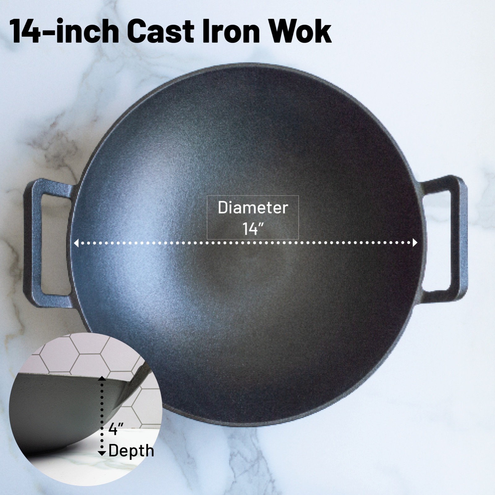 Backcountry Iron 14 inch Cast Iron Wok with Flat Base and Handles