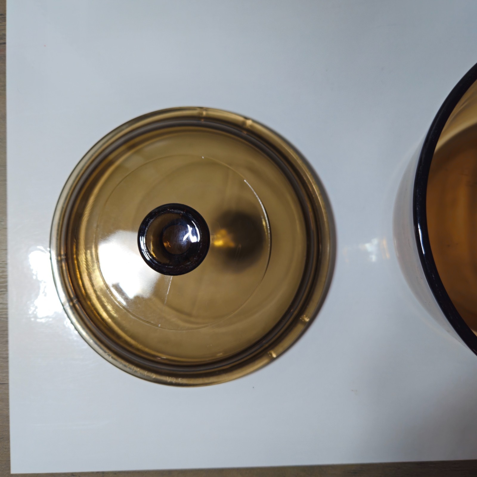 Vision Corning Ware USA Vintage 1 Litre Amber Saucepan w/Pour Spout & Pyrex Lid