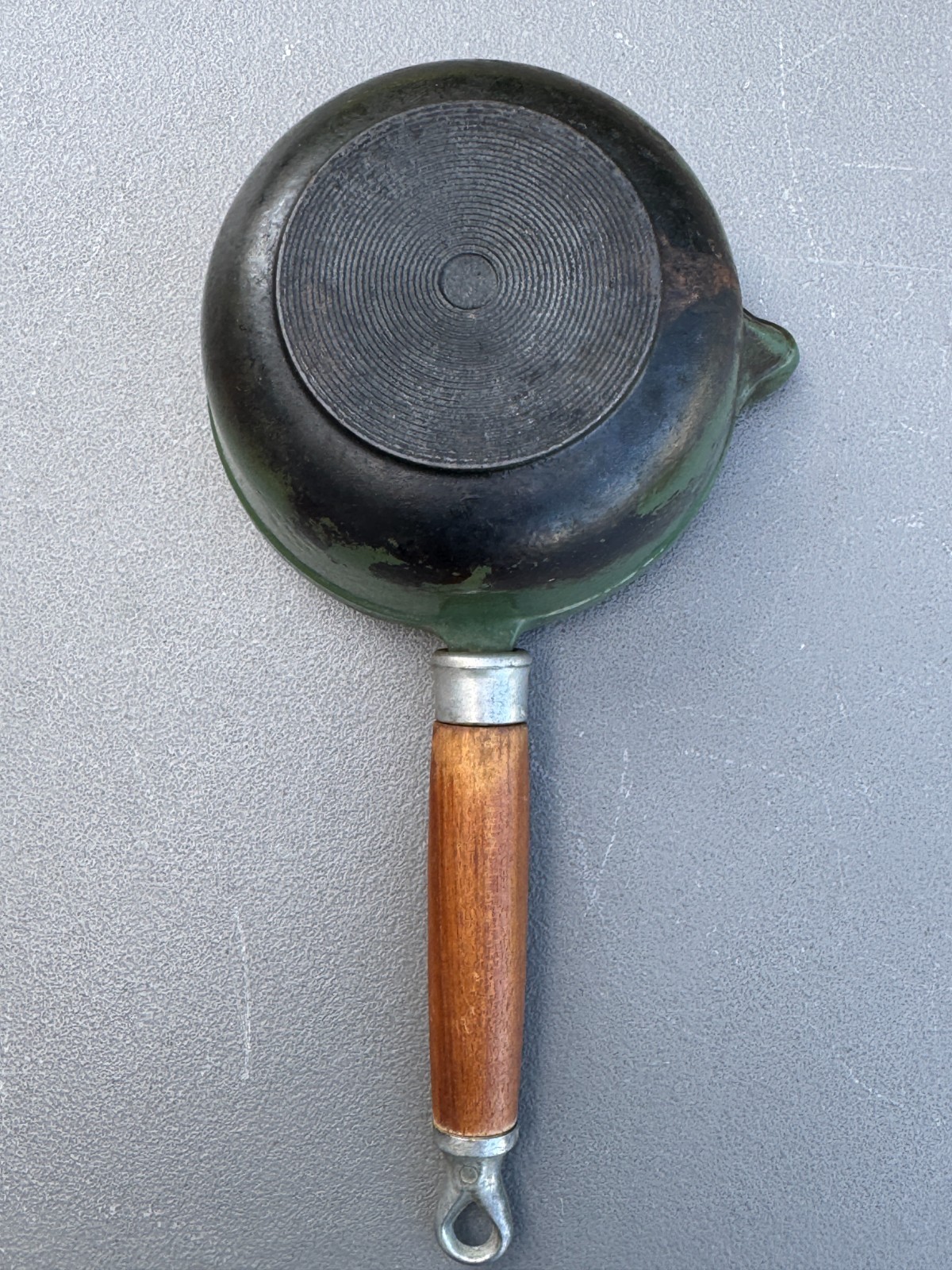 2 Vintage Lavec 1 Quart Saucepans Enameled Cast Iron: Red & Green w/Wood Handles