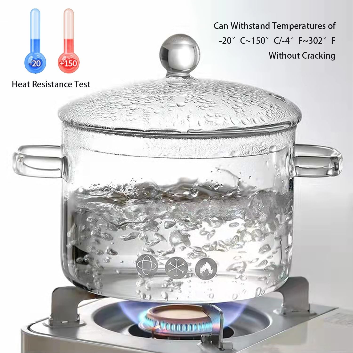 Clear Glass Cooking Pot 1.9L with Lid & Handle, Borosilicate Saucepan – Ideal fo