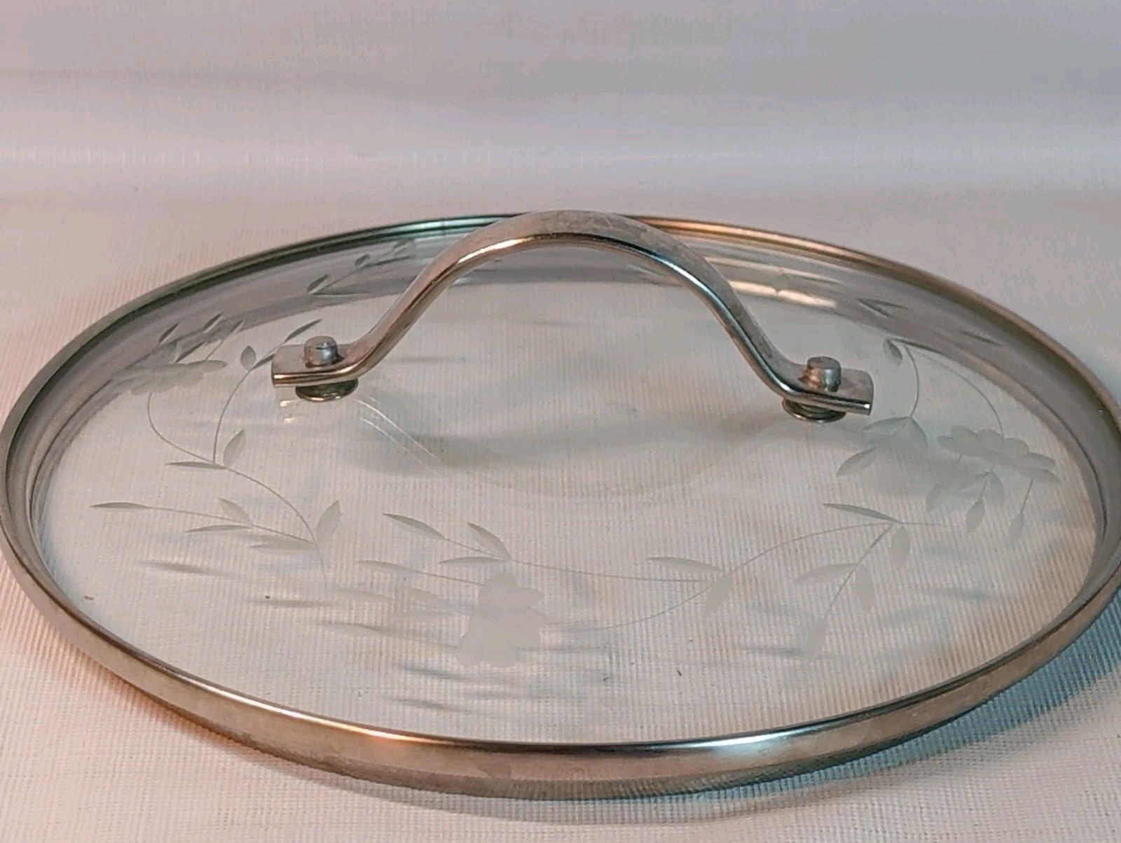 Princess House 8″ Replacement Lid Tempered Glass Stainless Steel Heritage Floral