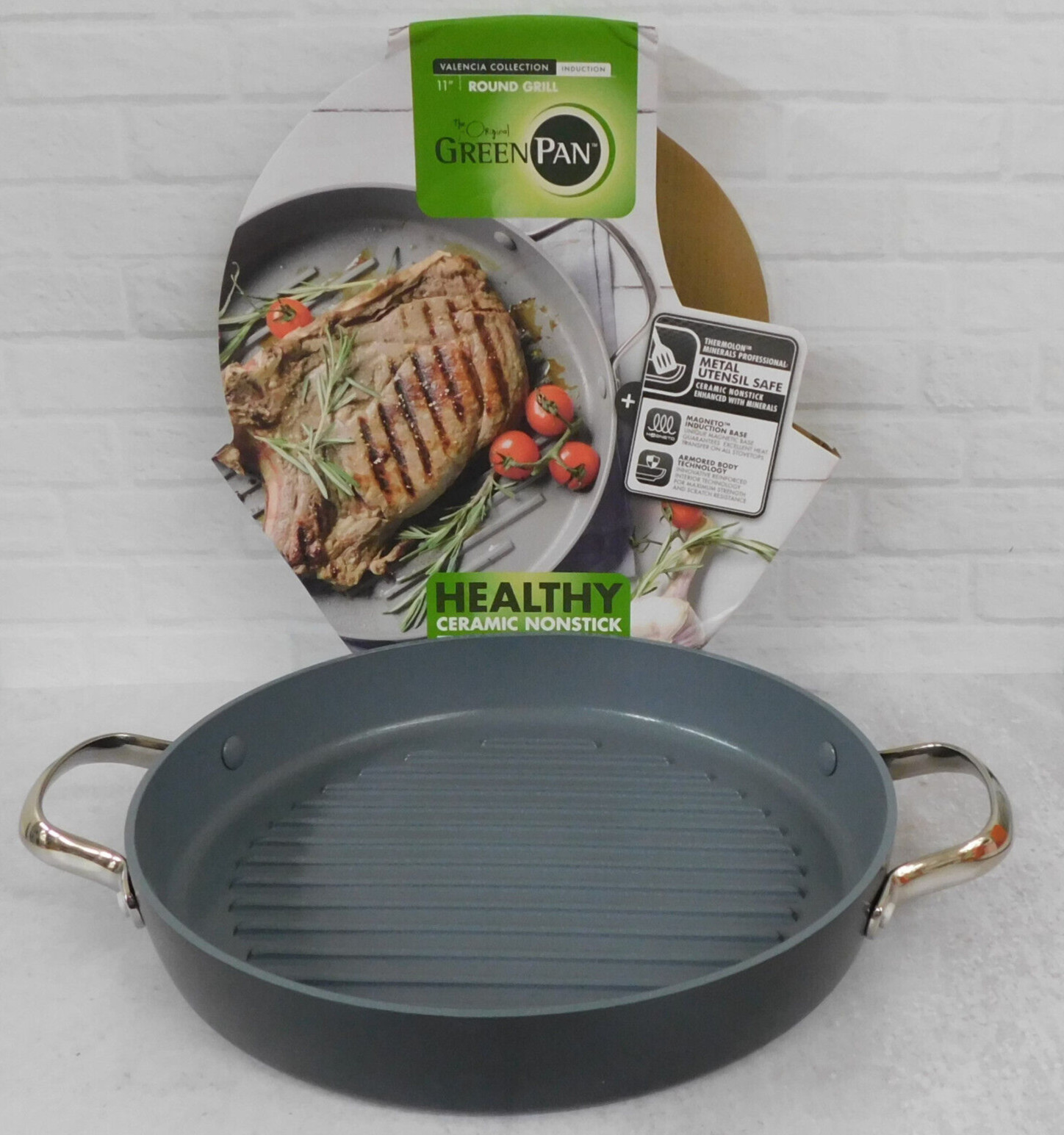 GreenPan Valencia Pro Ceramic PFAS-Free Nonstick Induction Grillpan, 11-Inch NEW