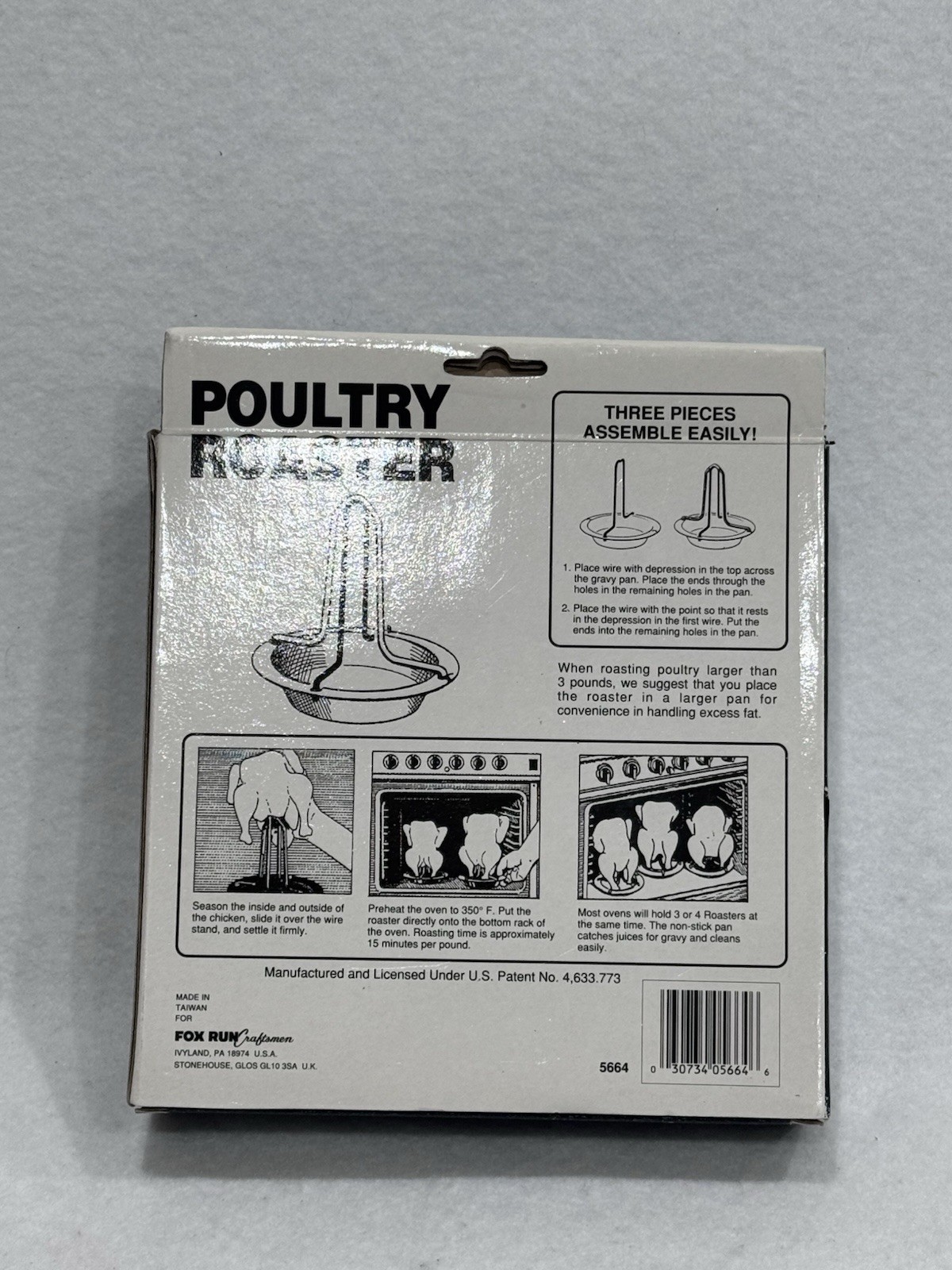 Poultry Roaster Grease & Fat Drip Holds Up To 8 Lb. Assemble Easily 3Pc.