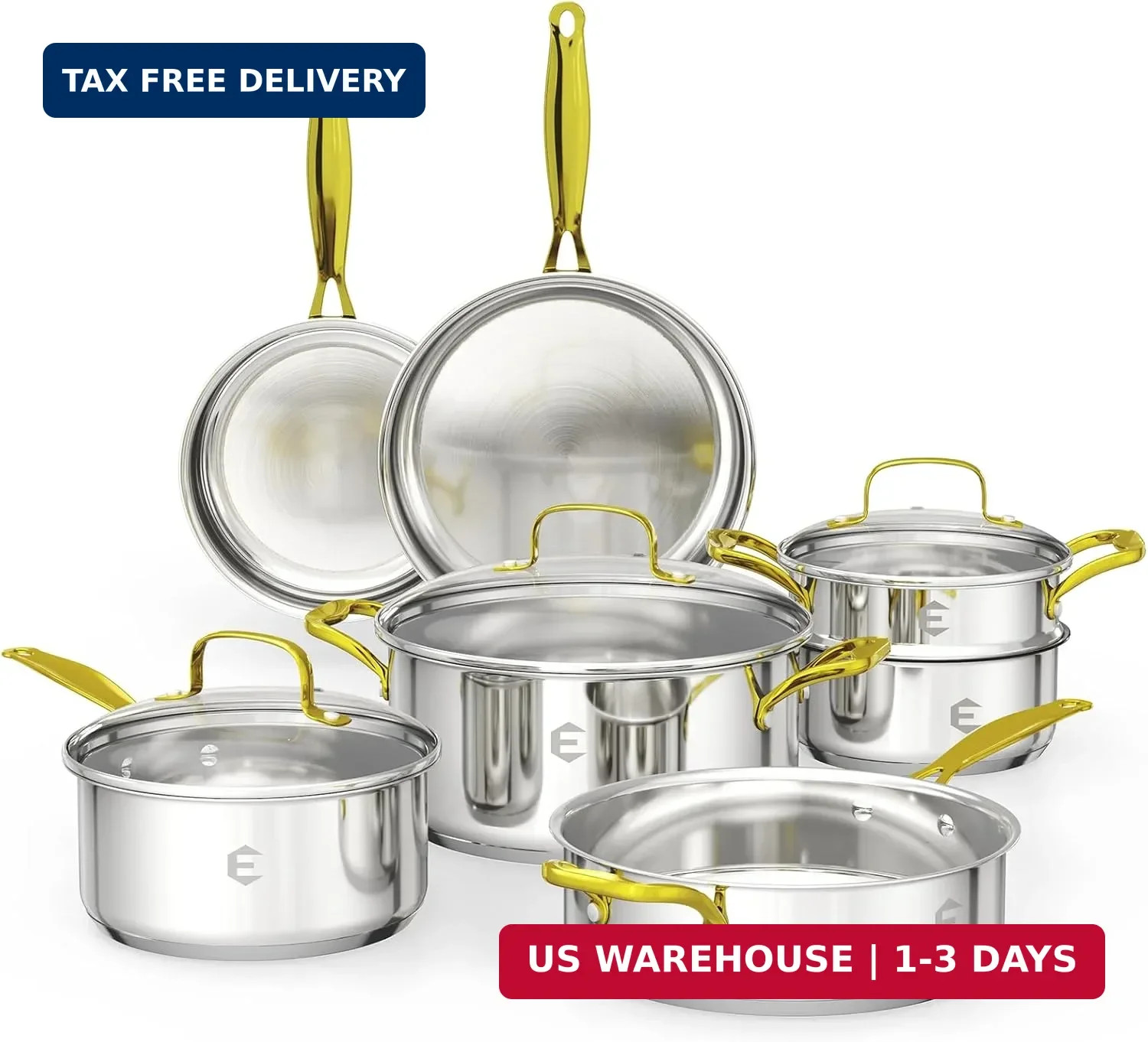 Stainless Steel Cookware Set, Tri-Ply Pots and Pans Set, 26 Piece Kitchen Cookin