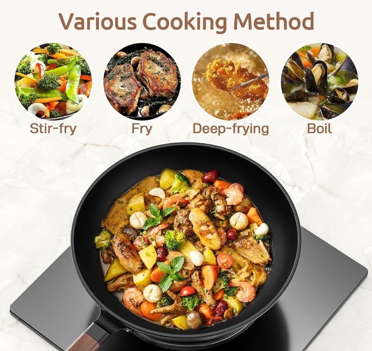 Carbon Steel Wok – Including Glass Cover and Silicone Spatula, 13-Inch