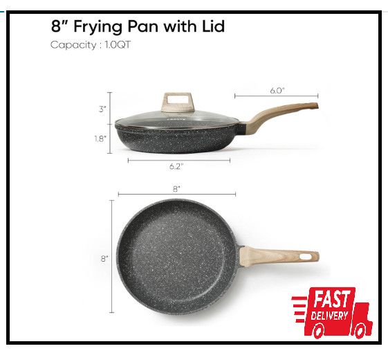 CAROTE Non Stick Frying Pan Skillet, 8″ Nonstick Fry Pan with Glass Lid, Egg Pan