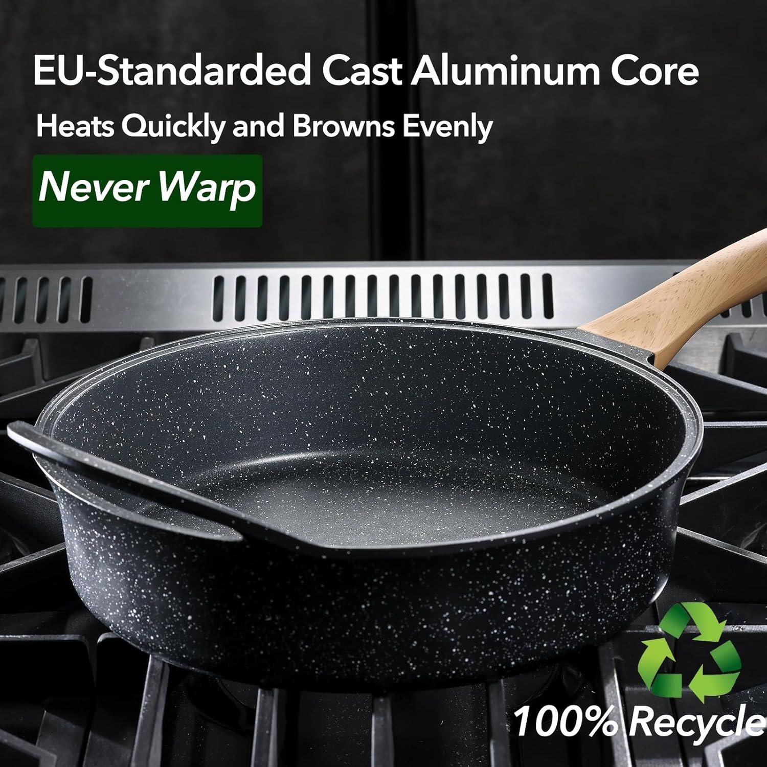 12 Inch Deep Nonstick Frying Pan with Lid 4.5 QT Swiss Granite Coating
