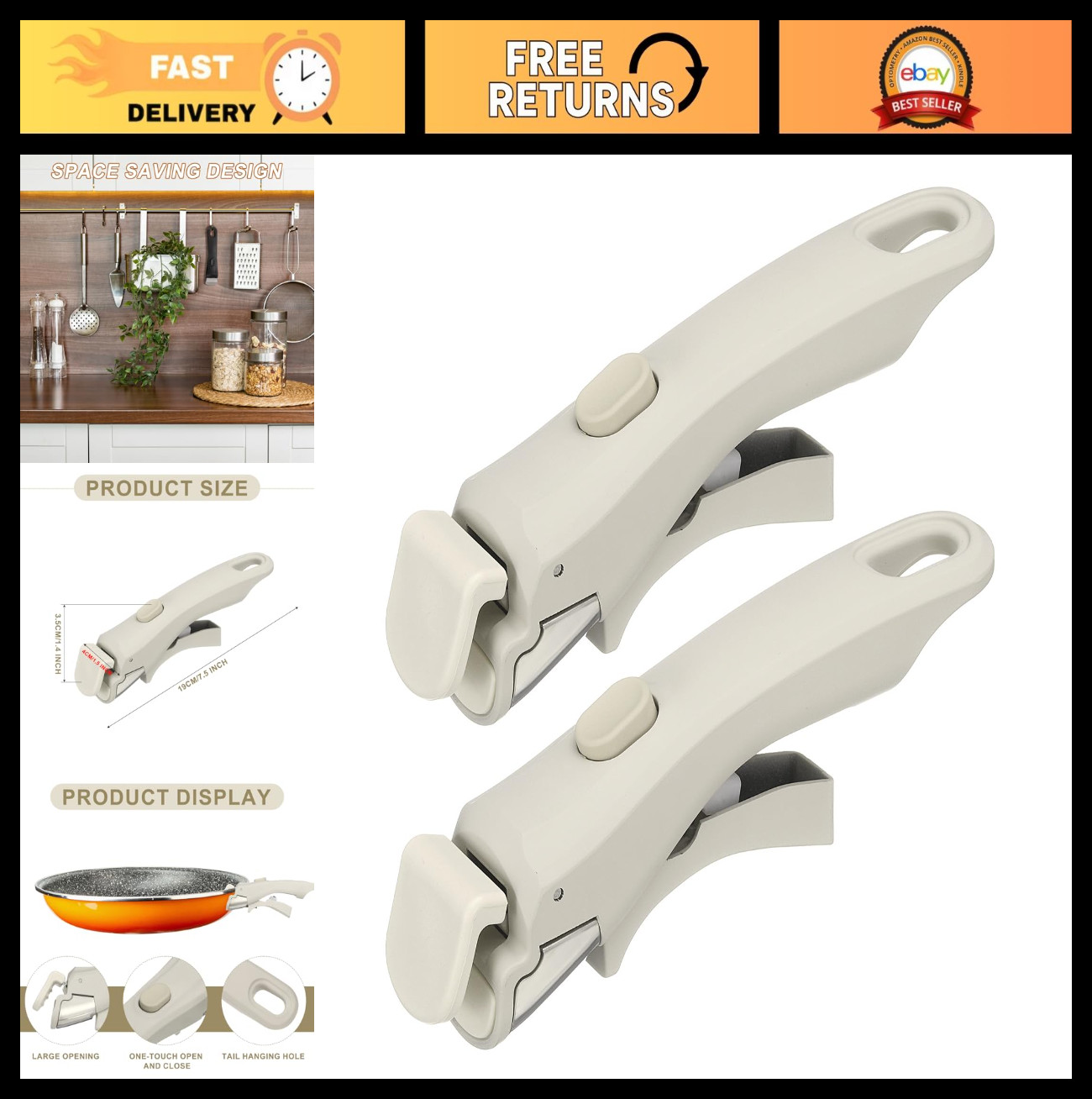 2pcs 7.5 Inch Removable Detachable Handle for Pots & Pans – Universal Replacemen