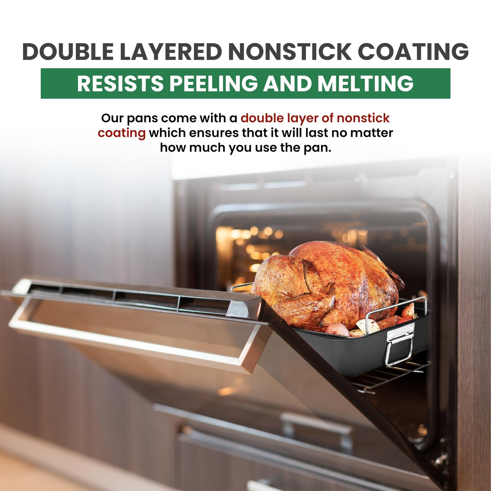 Roasting Pan With Rack 11 x 15 – Non Stick Large Roaster Pan and Flat Rack with