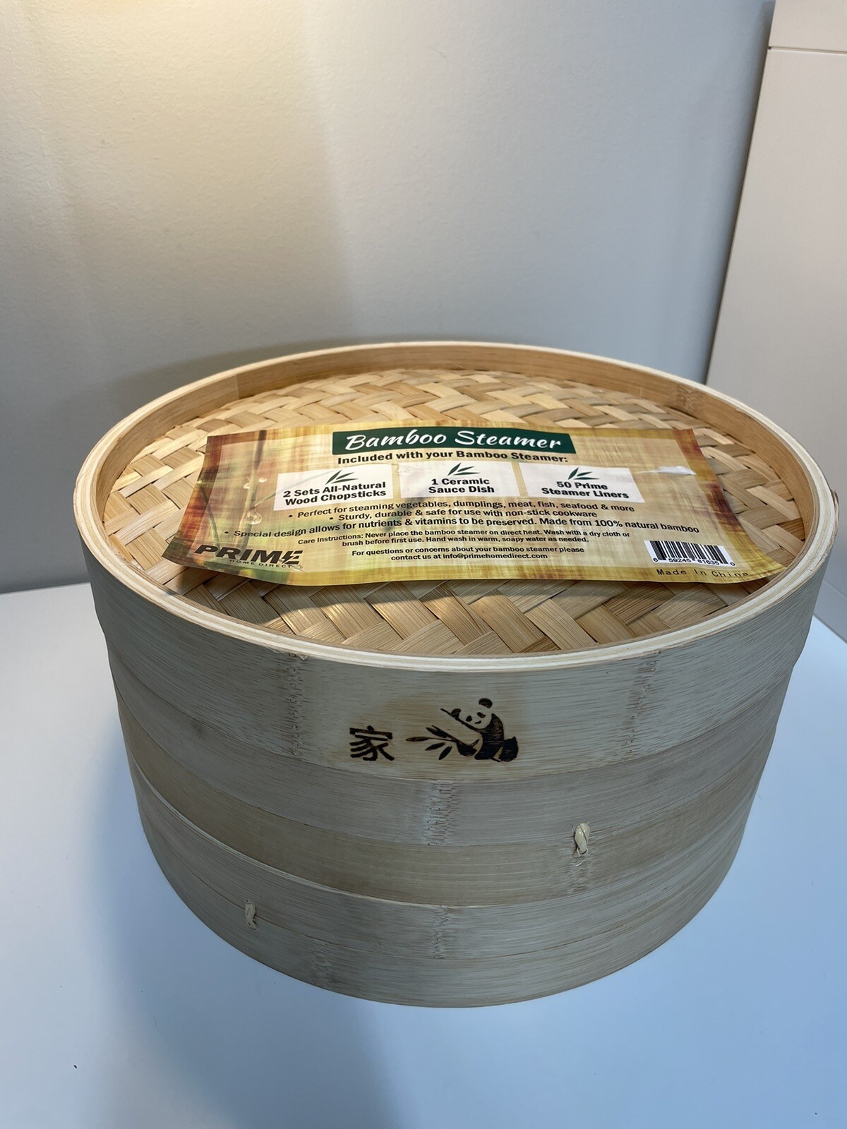 NEW 11 3/4″ Bamboo Steamer, with Chopsticks, 50 Steamer Liners, and Ceramic Dish