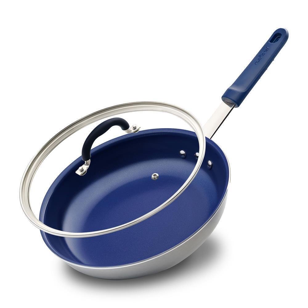 Nutrichef 10” Medium Fry Pan w/ Lid- Non-stick Pan w/ Silicone Handle