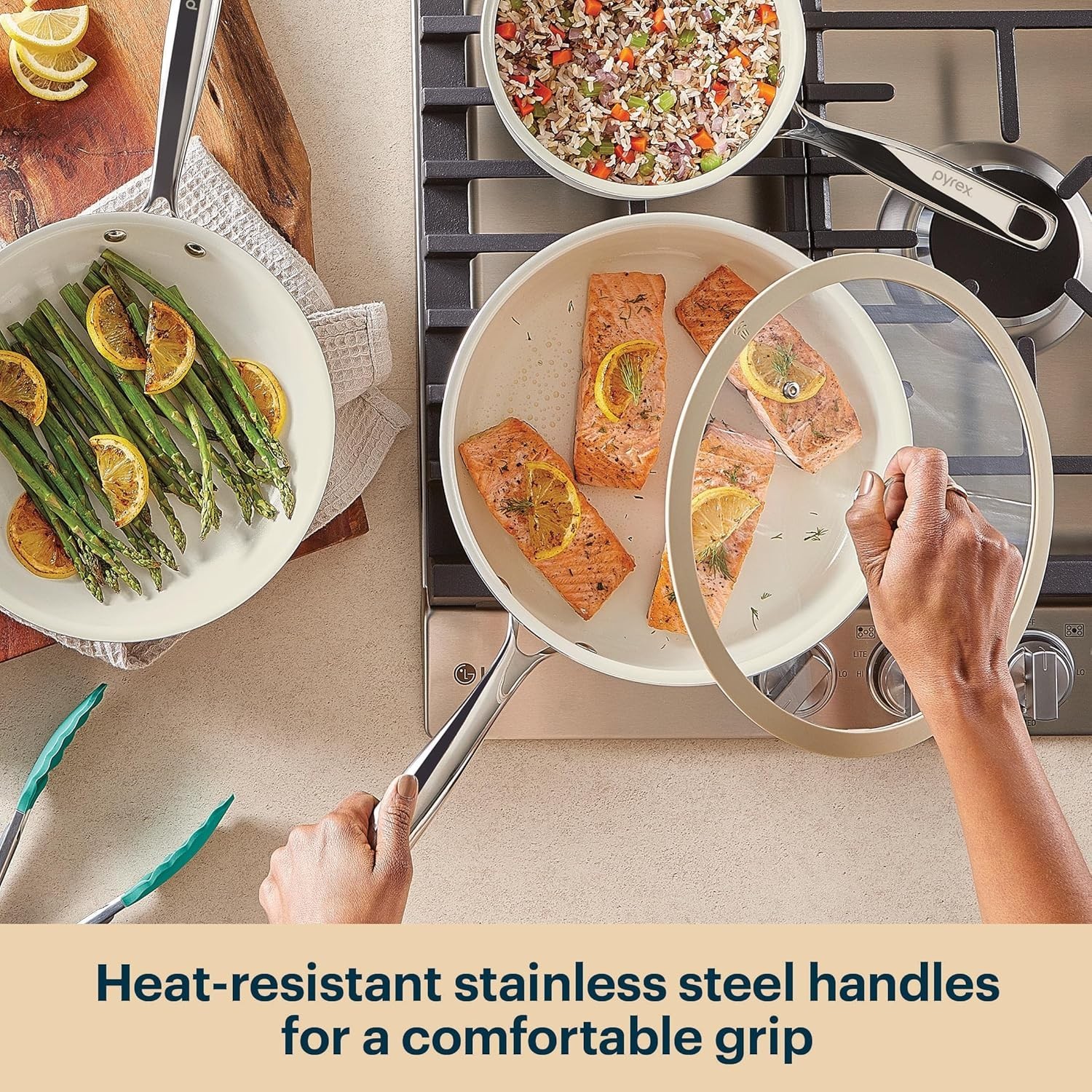 8-Piece Ceramic Cookware Set, Pots and Pans with Lids & Stainless Steel Handl…
