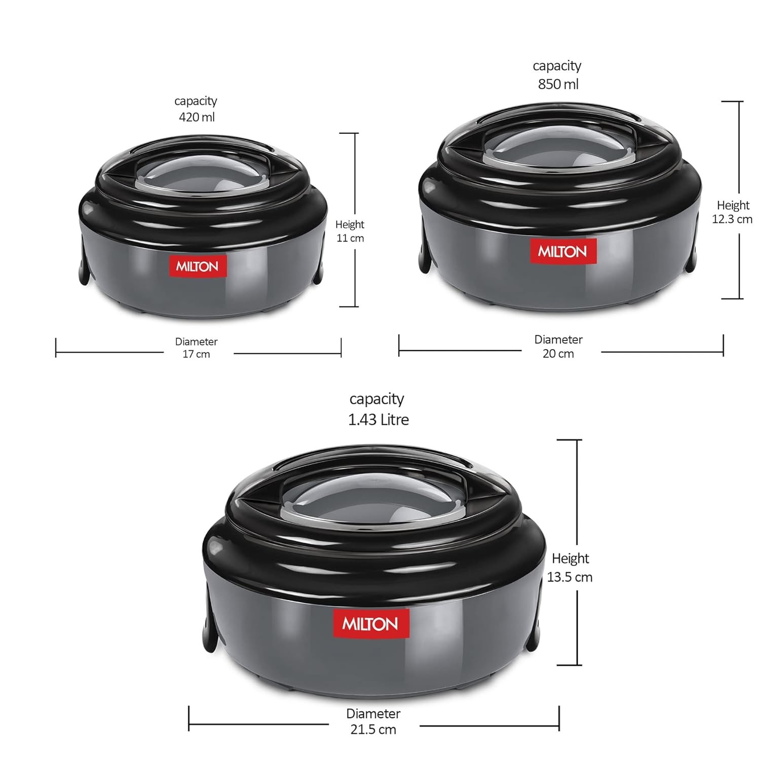 Milton Ernesto Inner Stainless Steel Jr. Casserole Set of 3 (390,720 & 1320ml)
