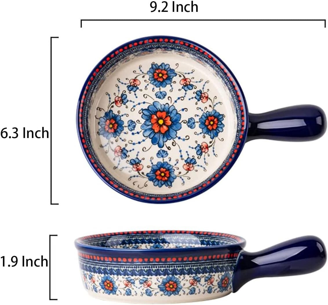 Blue and Orange Flower Vintage Style Ceramic Bakeware 20 OZ, BlueOrangeFlower