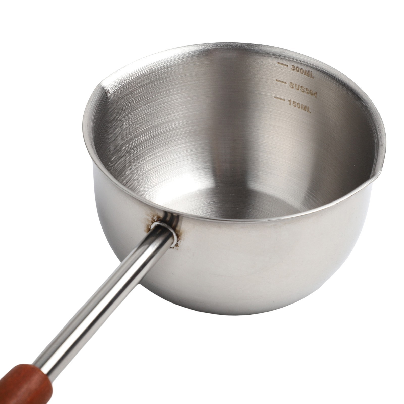 Compact 300ml Stainless Steel Frying Pan with Extended Wooden Handle Design