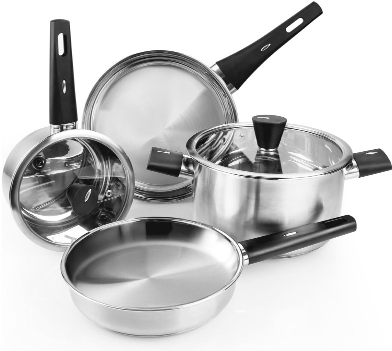 Batería Cocina 6PCS Acero Inox Antiadherente Inducción Gas Lavavajillas, Nuevo