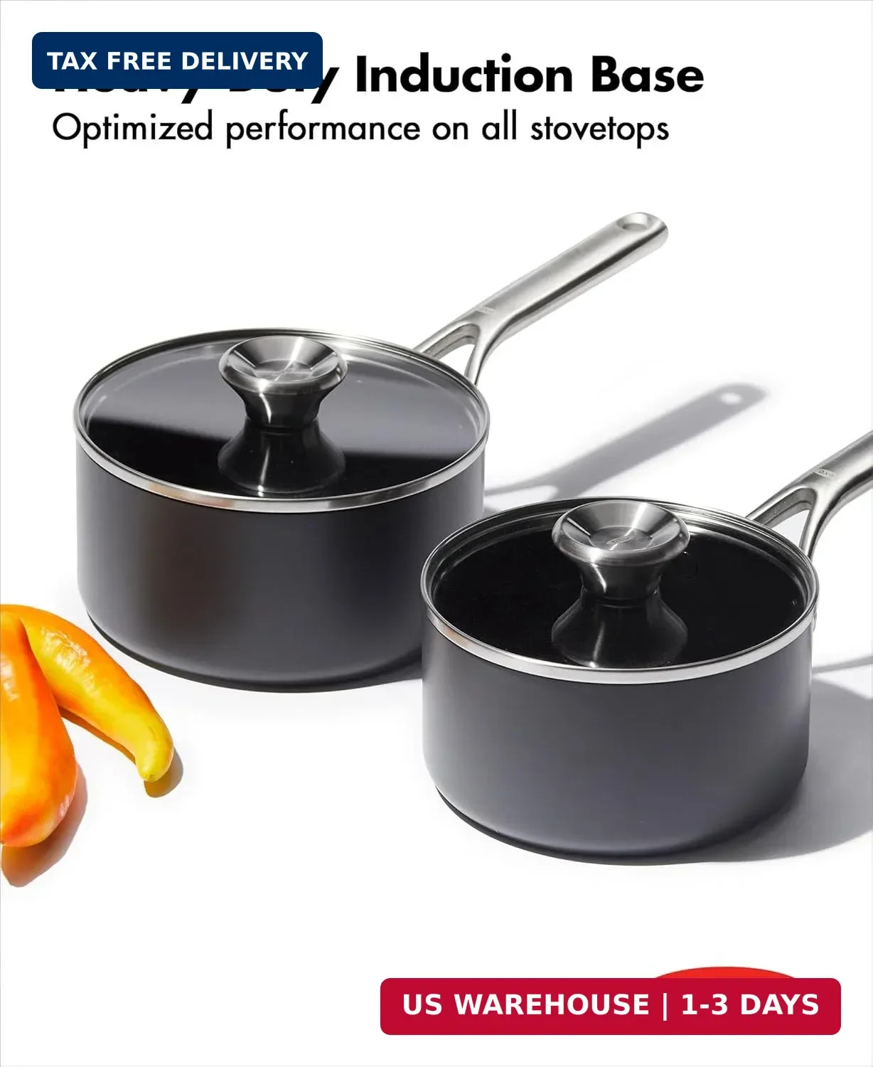 OXO Professional 1.7QT and 2.3QT Saucepan Pot Set with Lids Hard Anodized Cerami