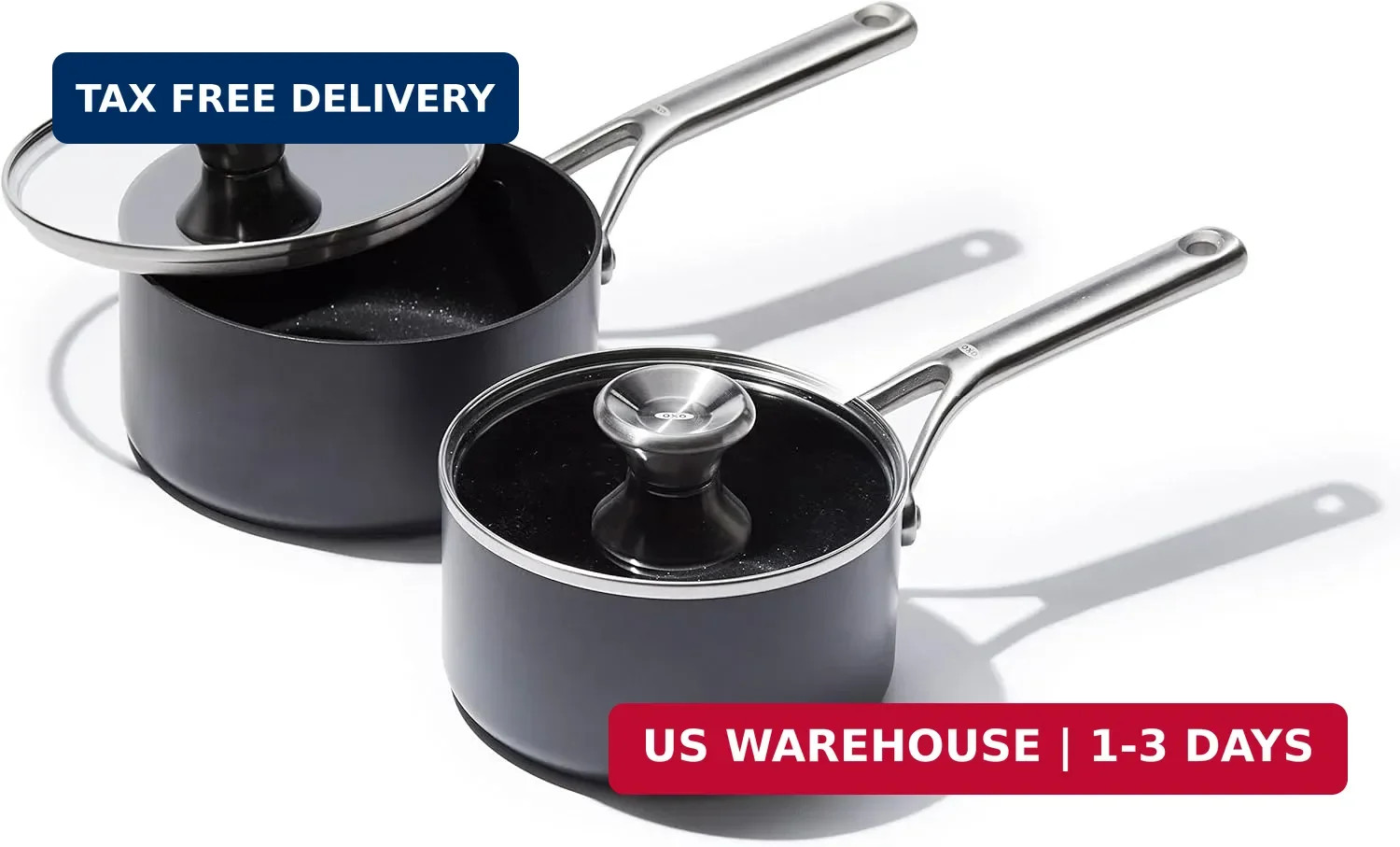 OXO Professional 1.7QT and 2.3QT Saucepan Pot Set with Lids Hard Anodized Cerami