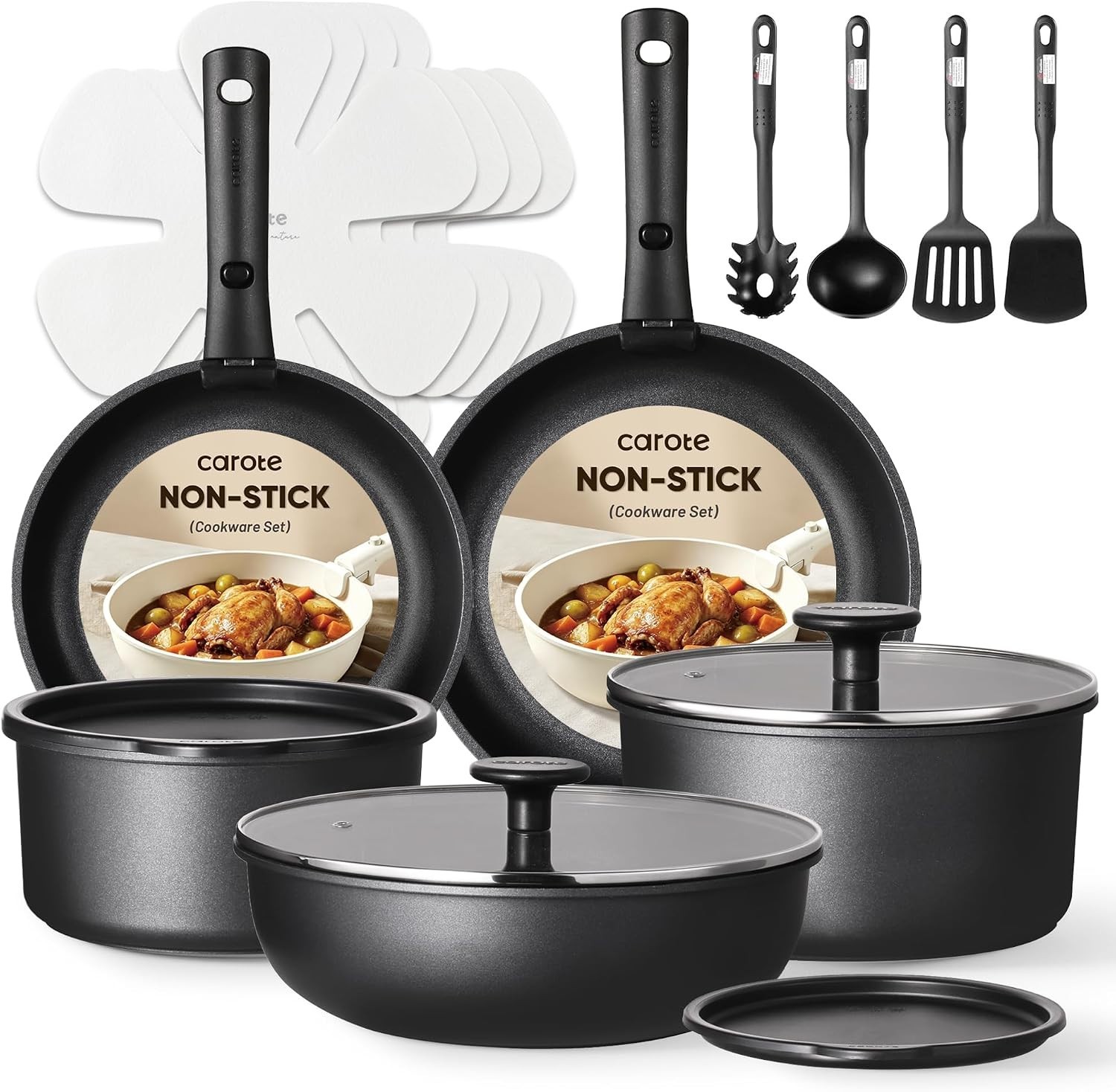 19-Piece Non-Stick Cookware Set with Detachable Handle – Ideal for All Cooking