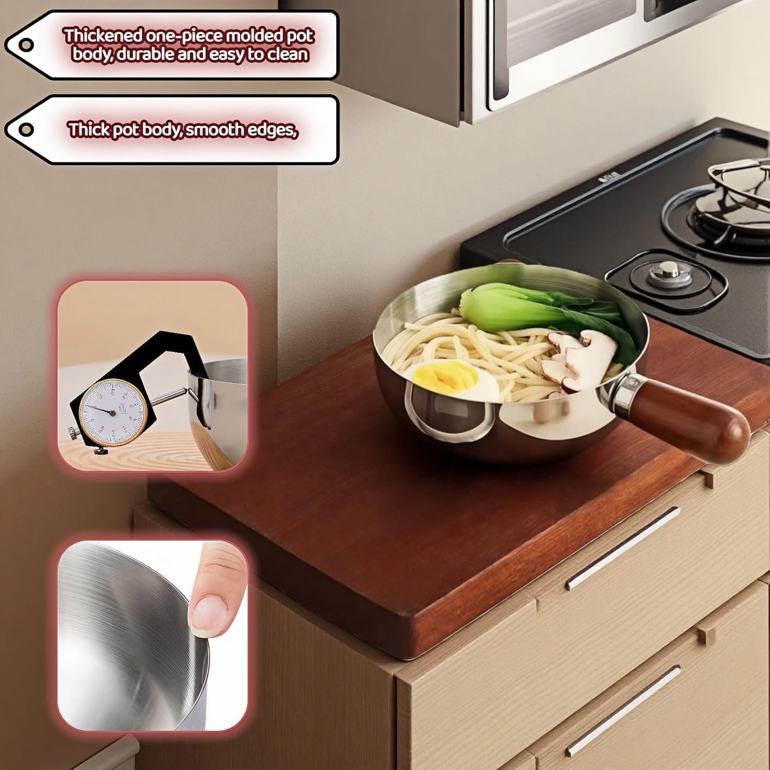 800ml/27oz Wood Handle Saucepan – 316 Stainless Steel, Multi-Use Induction Co…