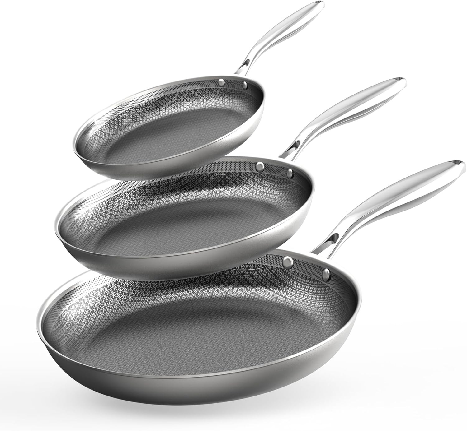 Non-Toxic Frying Pans Set of 3 (8+10+12 Inch), Tri Ply Stainless Steel Pans, Ind