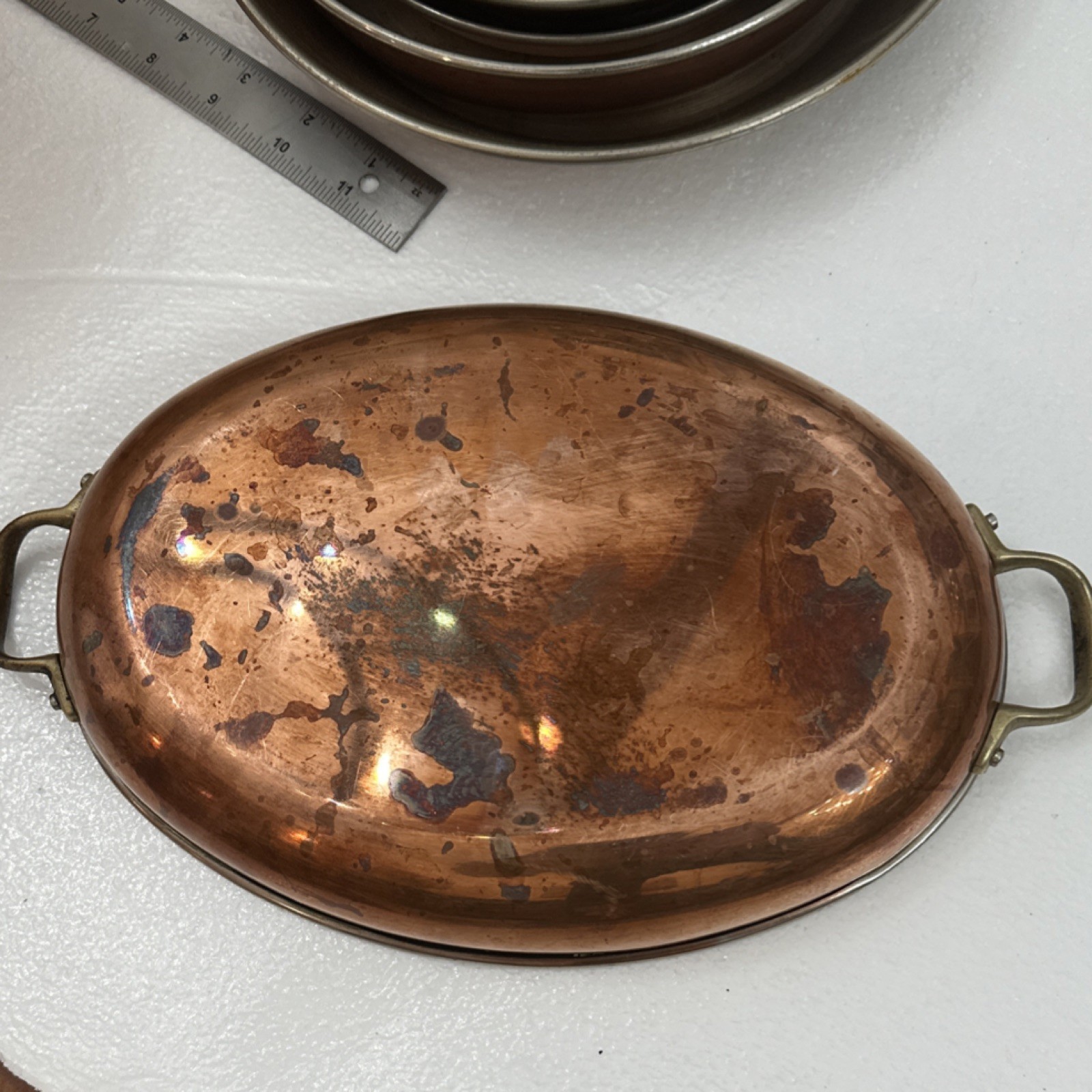 Copper & Stainless Steel Oval Serving Pan Double Handle 12″ x 7″ x 10″